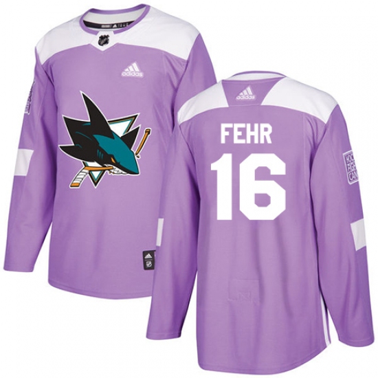 Men's Adidas San Jose Sharks 16 Eric Fehr Authentic Purple Fights Cancer Practice NHL Jersey