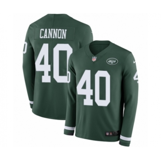Men's Nike New York Jets 40 Trenton Cannon Limited Green Therma Long Sleeve NFL Jersey