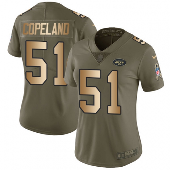 Women Nike New York Jets 51 Brandon Copeland Limited Olive Gold 2017 Salute to Service NFL Jersey