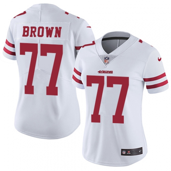 Women's Nike San Francisco 49ers 77 Trent Brown White Vapor Untouchable Limited Player NFL Jersey