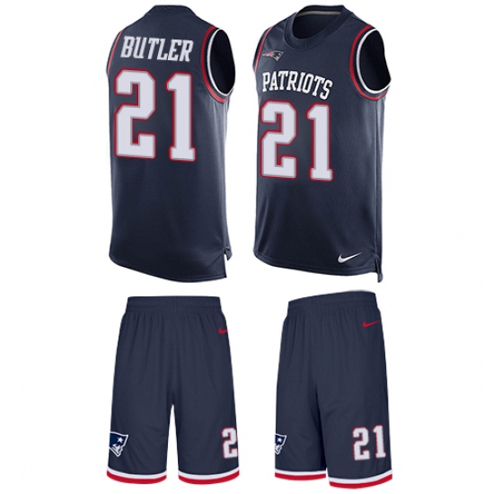 Men's Nike New England Patriots 21 Malcolm Butler Limited Navy Blue Tank Top Suit NFL Jersey