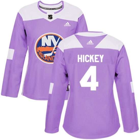 Women's Adidas New York Islanders 4 Thomas Hickey Authentic Purple Fights Cancer Practice NHL Jersey