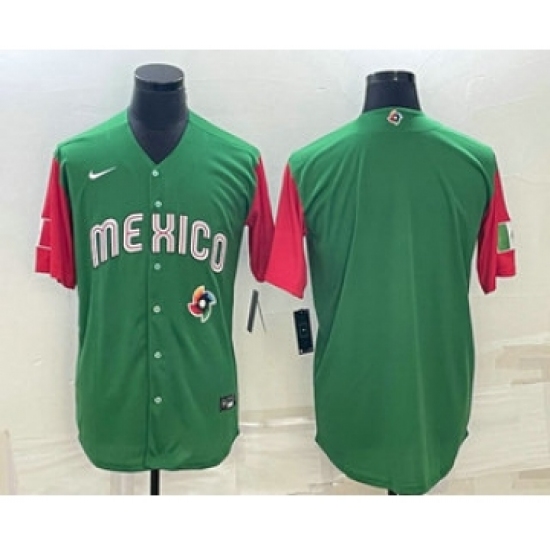 Men's Mexico Baseball Blank 2023 Green World With Patch Classic Stitched Jersey