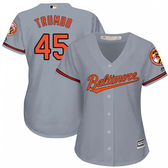 Women's Majestic Baltimore Orioles 45 Mark Trumbo Authentic Grey Road Cool Base MLB Jersey