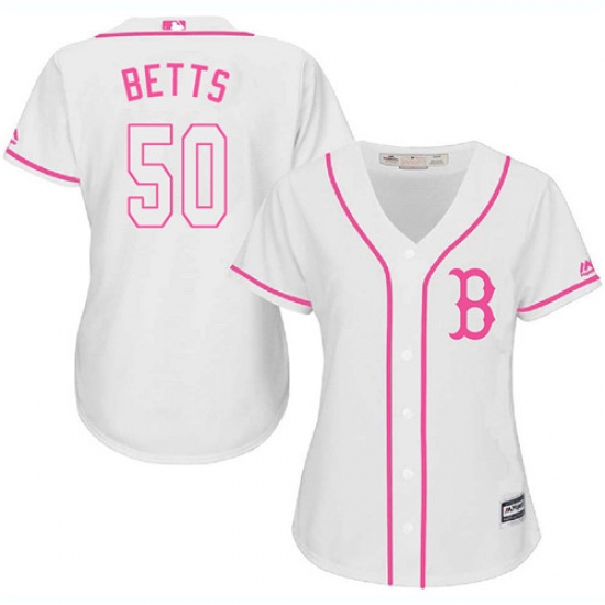 Women's Majestic Boston Red Sox 50 Mookie Betts Replica White Fashion MLB Jersey