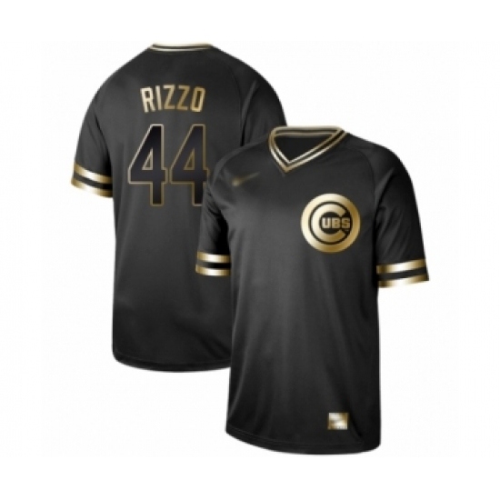 Men's Chicago Cubs 44 Anthony Rizzo Authentic Black Gold Fashion Baseball Jersey