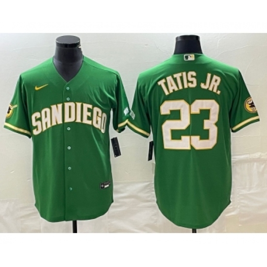 Men's San Diego Padres 23 Fernando Tatis Jr Green Cool Base Stitched Baseball Jersey 1