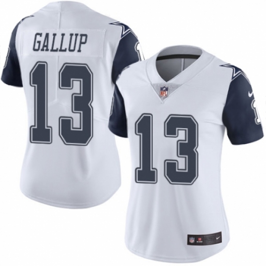 Women's Nike Dallas Cowboys 13 Michael Gallup Limited White Rush Vapor Untouchable NFL Jersey