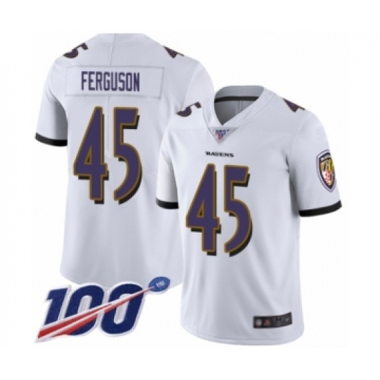 Men's Baltimore Ravens 45 Jaylon Ferguson White Vapor Untouchable Limited Player 100th Season Football Jersey