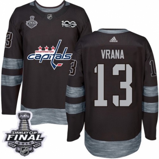 Men's Adidas Washington Capitals 13 Jakub Vrana Authentic Black 1917-2017 100th Anniversary 2018 Stanley Cup Final NHL Jersey