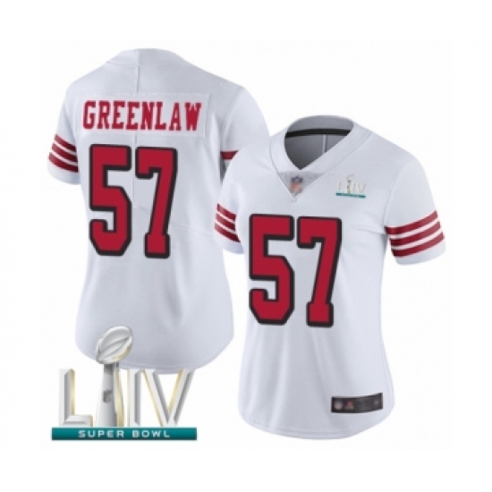 Women's San Francisco 49ers 57 Dre Greenlaw Limited White Rush Vapor Untouchable Super Bowl LIV Bound Football Jersey