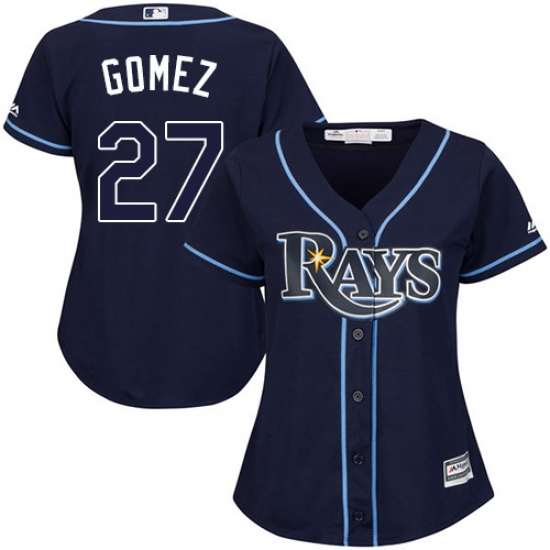 Women's Majestic Tampa Bay Rays 27 Carlos Gomez Authentic Navy Blue Alternate Cool Base MLB Jersey