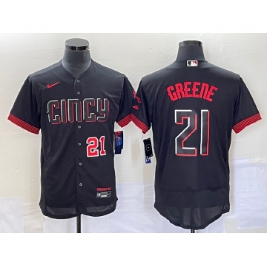 Men's Cincinnati Reds 21 Hunter Greene Number Black 2023 City Connect Flex Base Stitched Jersey