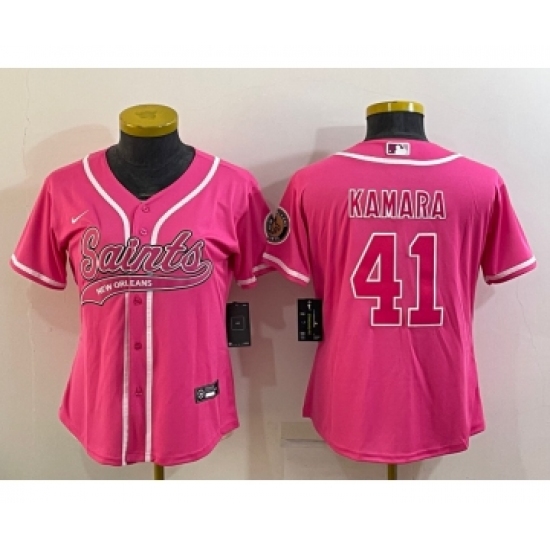 Women's New Orleans Saints 41 Alvin Kamara Pink With Patch Cool Base Stitched Baseball Jersey