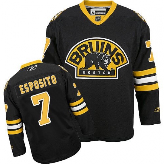 Women's Reebok Boston Bruins 7 Phil Esposito Authentic Black Third NHL Jersey