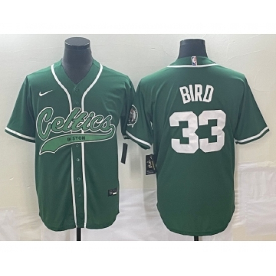 Men's Boston Celtics 33 Larry Bird Green With Patch Stitched Baseball Jersey