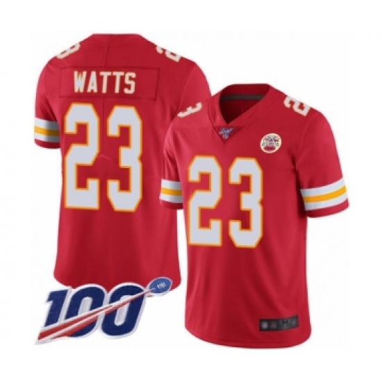 Men's Kansas City Chiefs 23 Armani Watts Red Team Color Vapor Untouchable Limited Player 100th Season Football Jersey