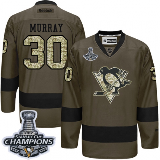 Men's Reebok Pittsburgh Penguins 30 Matt Murray Authentic Green Salute to Service 2017 Stanley Cup Champions NHL Jersey
