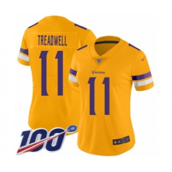 Women's Minnesota Vikings 11 Laquon Treadwell Limited Gold Inverted Legend 100th Season Football Jersey