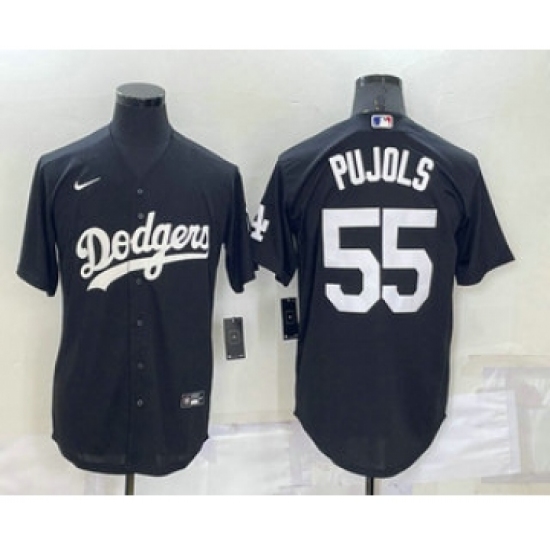 Men's Los Angeles Dodgers 55 Albert Pujols Black Turn Back The Clock Stitched Cool Base Jersey