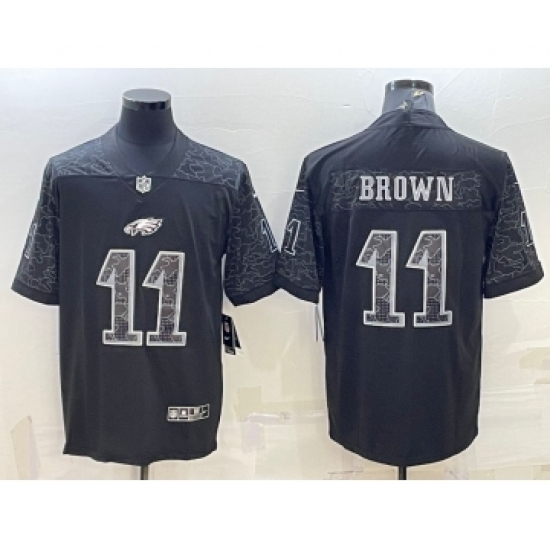 Men's Philadelphia Eagles 11 AJ Brown Black Reflective Limited Stitched Football Jersey