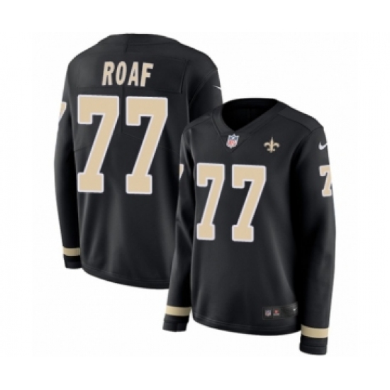 Women's Nike New Orleans Saints 77 Willie Roaf Limited Black Therma Long Sleeve NFL Jersey