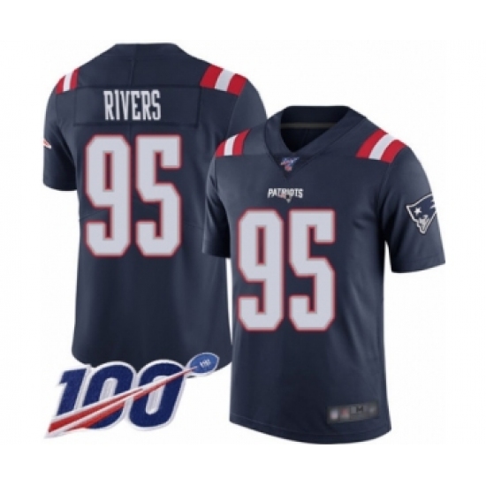 Men's New England Patriots 95 Derek Rivers Limited Navy Blue Rush Vapor Untouchable 100th Season Football Jersey
