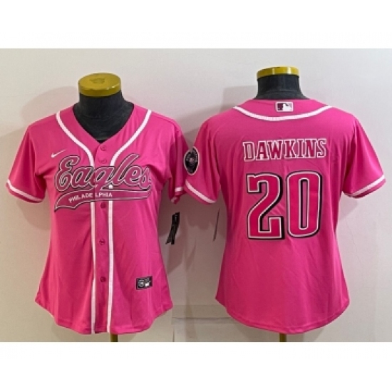Women's Philadelphia Eagles 20 Brian Dawkins Pink With Patch Cool Base Stitched Baseball Jersey
