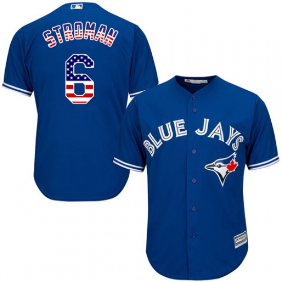 Men's Majestic Toronto Blue Jays 6 Marcus Stroman Replica Royal Blue USA Flag Fashion MLB Jersey