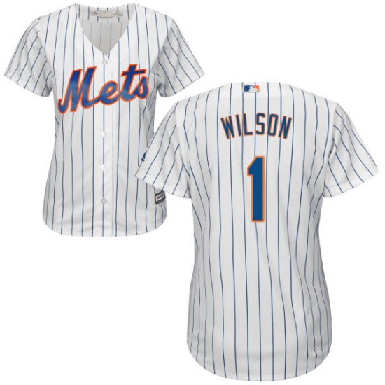 Women's Majestic New York Mets 1 Mookie Wilson Authentic White Home Cool Base MLB Jersey