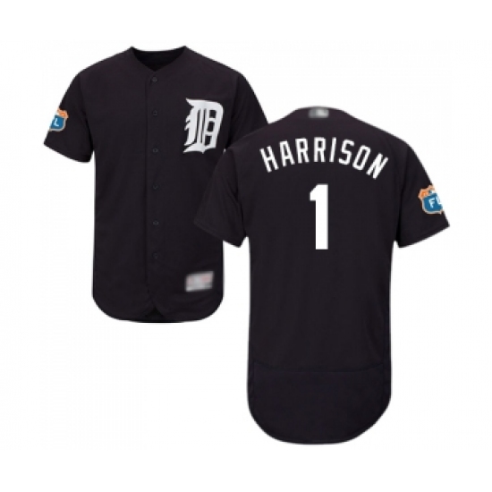 Men's Detroit Tigers 1 Josh Harrison Navy Blue Alternate Flex Base Authentic Collection Baseball Jersey