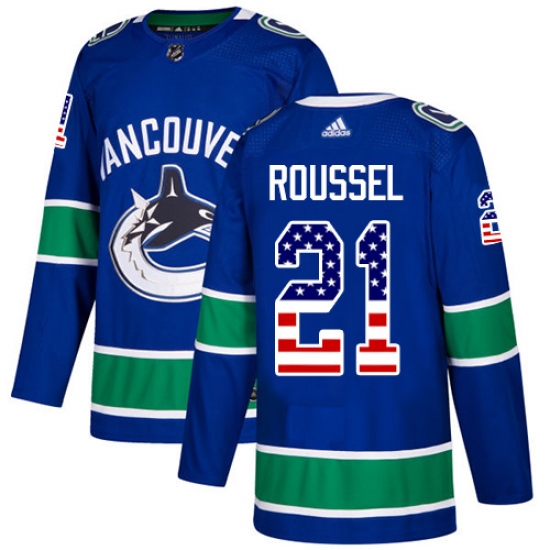Men's Adidas Vancouver Canucks 21 Antoine Roussel Authentic Blue USA Flag Fashion NHL Jersey