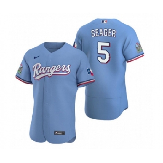 Men's Texas Rangers 5 Corey Seager Light Blue Flex Base Stitched Jersey