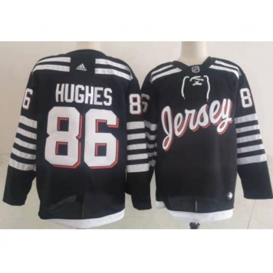 Men's New Jersey Devils 86 Jack Hughes adidas Black 2021-22 Alternate Primegreen Authentic Pro Player Third Jersey