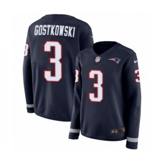 Women's Nike New England Patriots 3 Stephen Gostkowski Limited Navy Blue Therma Long Sleeve NFL Jersey