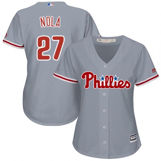 Women's Majestic Philadelphia Phillies 27 Aaron Nola Replica Grey Road Cool Base MLB Jersey