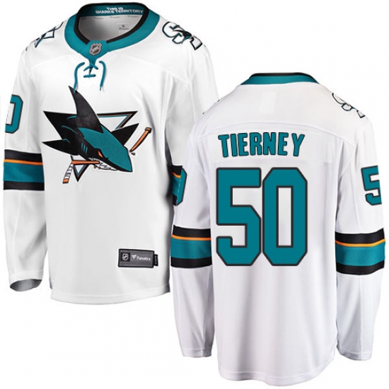 Men's San Jose Sharks 50 Chris Tierney Fanatics Branded White Away Breakaway NHL Jersey