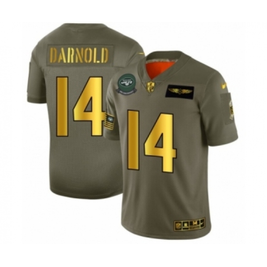 Men's New York Jets 14 Sam Darnold Limited Olive Gold 2019 Salute to Service Football Jersey