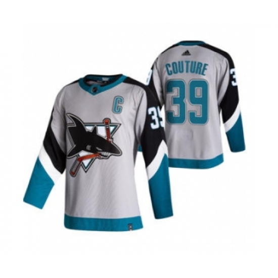 Men's San Jose Sharks 39 Logan Couture Grey 2020-21 Reverse Retro Alternate Hockey Jersey