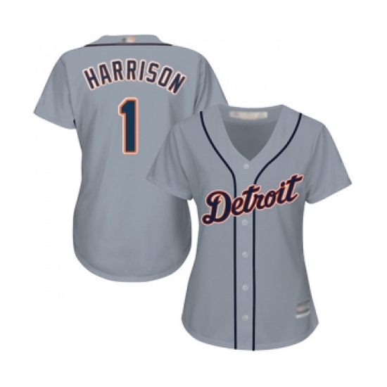 Women's Detroit Tigers 1 Josh Harrison Replica Grey Road Cool Base Baseball Jersey