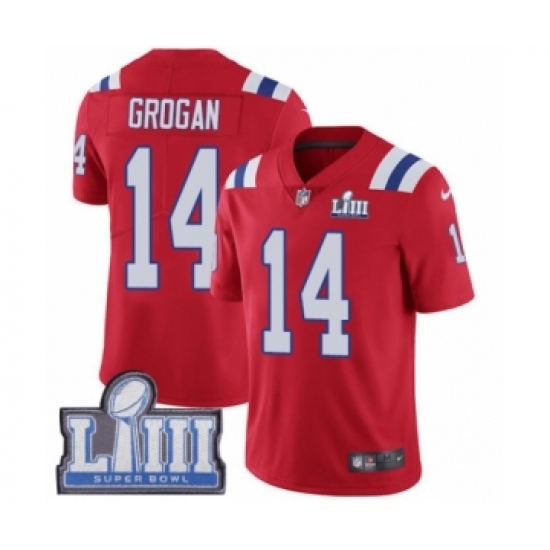 Men's Nike New England Patriots 14 Steve Grogan Red Alternate Vapor Untouchable Limited Player Super Bowl LIII Bound NFL Jersey