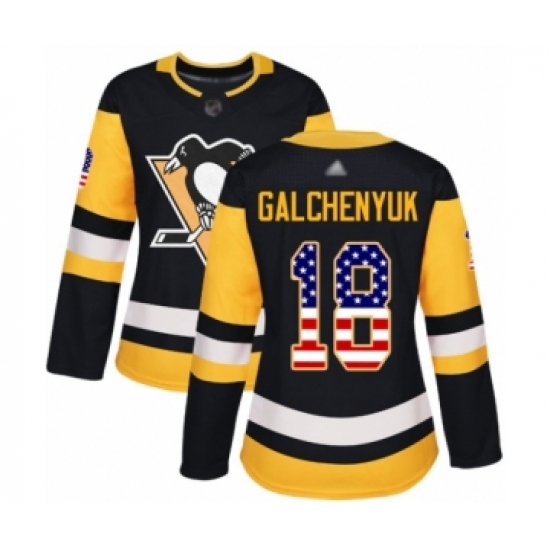 Women's Pittsburgh Penguins 18 Alex Galchenyuk Authentic Black USA Flag Fashion Hockey Jersey