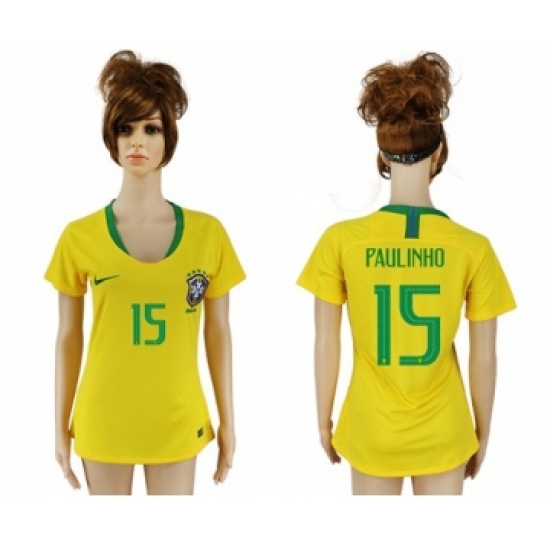 Women's Brazil 15 Paulinho Home Soccer Country Jersey
