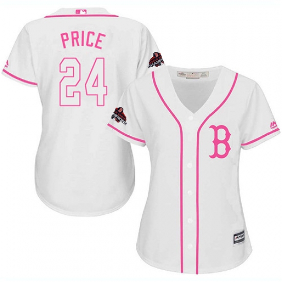 Women's Majestic Boston Red Sox 24 David Price Authentic White Fashion 2018 World Series Champions MLB Jersey