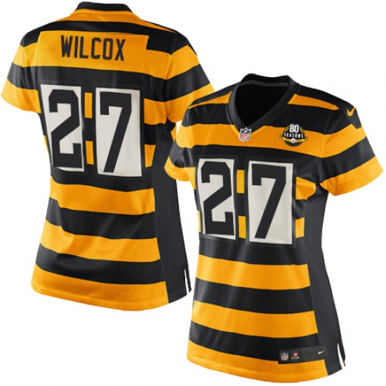 Women's Nike Pittsburgh Steelers 27 J.J. Wilcox Elite Yellow/Black Alternate 80TH Anniversary Throwback NFL Jersey