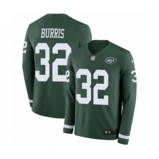 Youth Nike New York Jets 32 Juston Burris Limited Green Therma Long Sleeve NFL Jersey