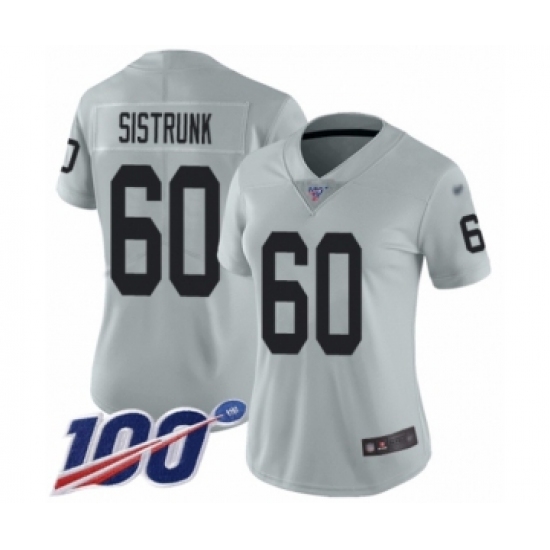 Women's Oakland Raiders 60 Otis Sistrunk Limited Silver Inverted Legend 100th Season Football Jersey