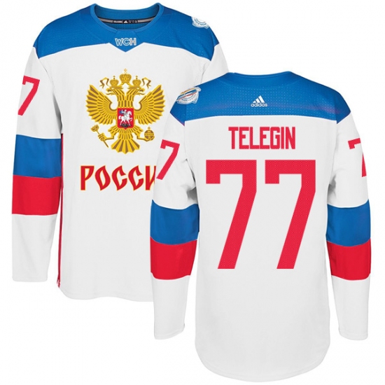 Men's Adidas Team Russia 77 Ivan Telegin Premier White Home 2016 World Cup of Hockey Jersey