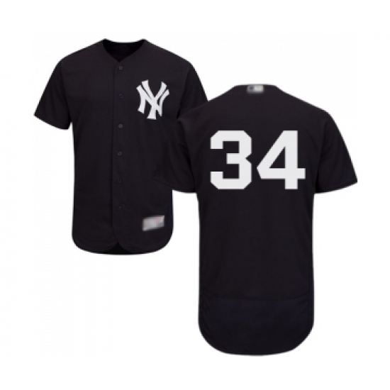 Men's New York Yankees 34 J.A. Happ Navy Blue Alternate Flex Base Authentic Collection Baseball Jersey