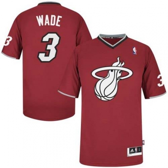Men's Adidas Miami Heat 3 Dwyane Wade Authentic Red 2013 Christmas Day NBA Jersey
